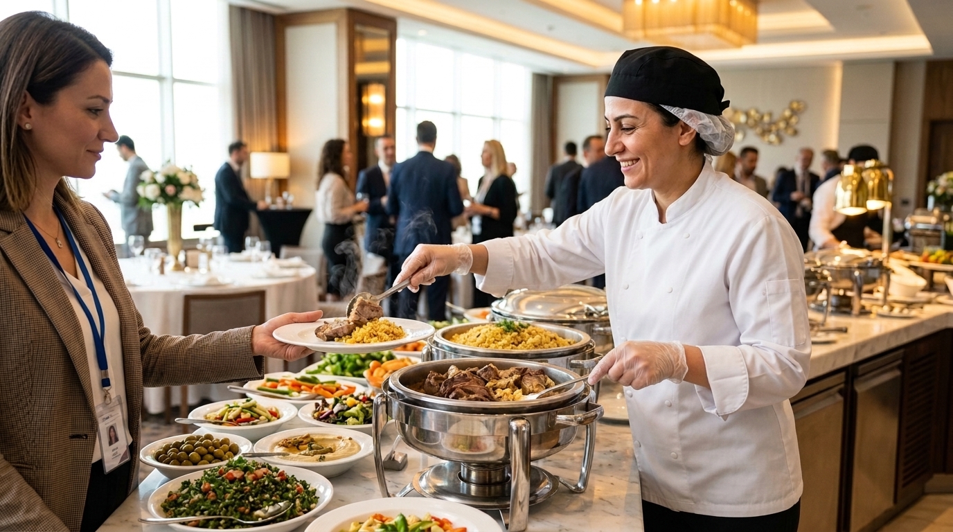 Konya catering firmaları, açık büfe sıcak yemek servisi ve güler yüzlü kadın servis şefimiz